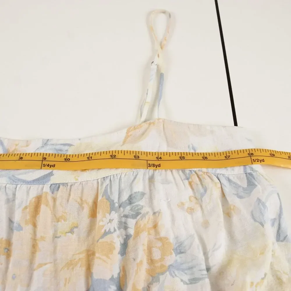 Abercrombie & Fitch Asymmetrical Yellow Blue Floral Linen Tiered Maxi Dress L